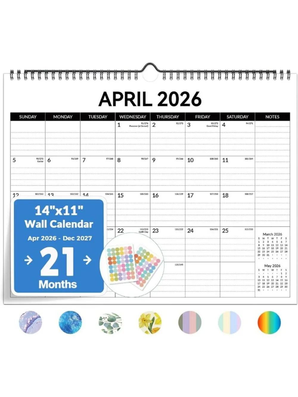 2026-2027 Wall Calendar, 21-Month Planner, Large 14.7” x 11.5” Size
